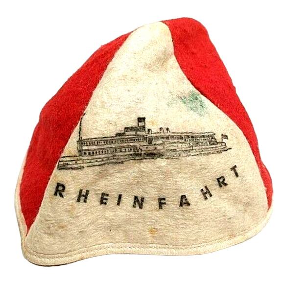 German Felt Yamaka Skullcap Beanie Hat Cap Rheinfhart Ship Souvenir Vintage - Picture 1 of 4